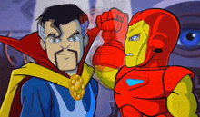 a cartoon of doctor strange and iron man giving a fist bump