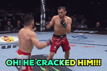 a boxing match with the words oh he cracked him on the bottom