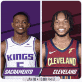 a kings and cleveland basketball game is scheduled for january 10 at 10:00 pm et