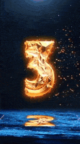 a glowing number 3 is on a dark background