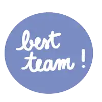 a blue circle with the words best team written inside of it