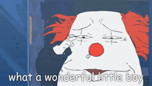 a cartoon of a clown with the words what a wonderful little boy