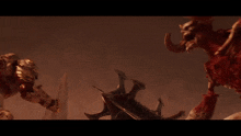 a knight is fighting a monster with horns