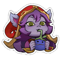 a cartoon character with purple hair and green eyes
