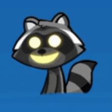 a cartoon drawing of a raccoon smiling with its eyes closed