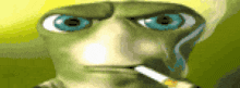 a cartoon character is smoking a cigarette with a yellow background