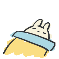 a cartoon drawing of a rabbit laying in a bed