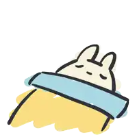 a cartoon drawing of a rabbit laying in a bed