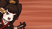 a cartoon of a girl holding a guitar and a sword