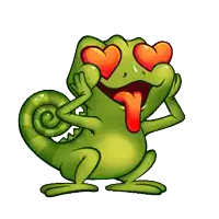 a cartoon lizard with hearts in his eyes and his tongue out