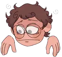a cartoon drawing of a person 's face with glasses and a swirl around his head