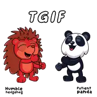 a cartoon of a hedgehog and a panda with tgif written on the bottom