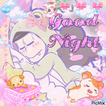 a picture of a cartoon character sleeping with the words good night written on it