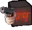 a pixel art of a person holding a gun in front of a red box .