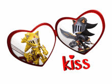 a picture of two hearts with the word kiss on the bottom