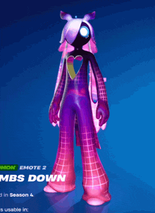 a purple and pink cartoon character with the words mbs down on the bottom right
