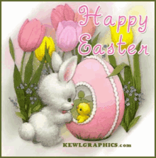 Happy Easter Bunny And Egg GIF - Happy Easter Bunny And Egg Flowers GIFs