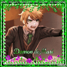 a picture of damon de mari with flowers in the background