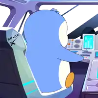 a penguin sits in a space x chair