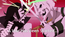 a war has been started with two skeletons holding swords