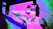 a colorful painting of a person wearing headphones and a hat