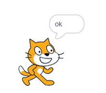 a cat with a speech bubble saying ok
