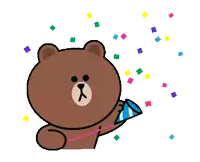 a brown bear is holding a confetti cannon with confetti falling around him