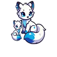 a cartoon drawing of a white fox with blue spots on its fur