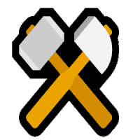 a pair of crossed axes with a yellow handle