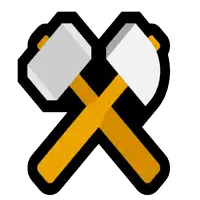 a pair of crossed axes with a yellow handle