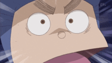 a close up of a cartoon character 's face with the letter e on the bottom