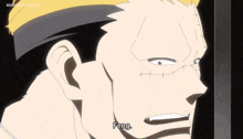 a close up of a man 's face with feng written on the bottom