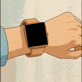 a cartoon drawing of a person wearing a smart watch with a red circle on the screen
