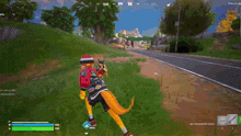 a screenshot of a video game shows a person running in a field with a score of 100
