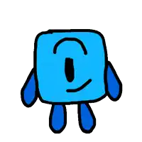 a cartoon drawing of a blue block with a tear coming out of its eye .