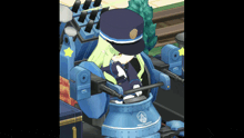 a girl in a police uniform is sitting in a machine with a badge that says ' tokyo police ' on it