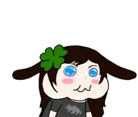 a cartoon girl with a clover in her hair making a funny face