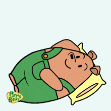 a cartoon of pants bear laying on a bed