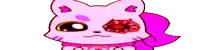 a pink cartoon cat with a red eye