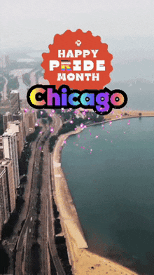 an aerial view of a city with the words " happy pride month chicago "