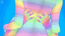 a pixel art drawing of a person 's back with rainbow colored hands
