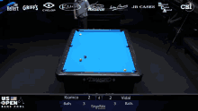 a pool table with a blue cloth and the word diamond on it