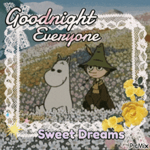 a picture of a cartoon character says goodnight everyone and sweet dreams