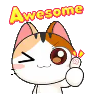 a cartoon cat is giving a thumbs up and the words awesome are above it
