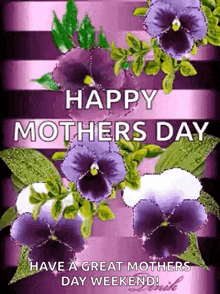 a happy mother 's day card with purple flowers on a striped background