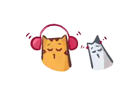 a cartoon drawing of a cat wearing headphones and a cat singing