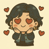 a cartoon drawing of a girl with heart shaped eyes