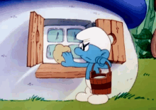 The Smurfs Grouchy Smurf GIF - The Smurfs Grouchy Smurf Washing Windows GIFs