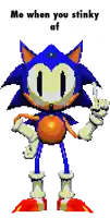 a pixel art of sonic giving the middle finger