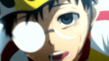 a close up of a person 's face with glasses and a helmet